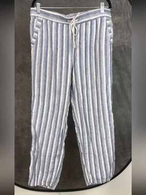 Artisan NY Linen Gauze Pants | Blue & White Striped Drawstring Beach Pants | XL
